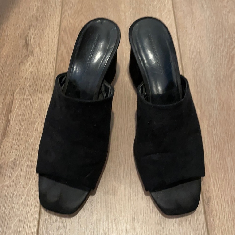 Zara Black Suede Open Toe Mules with Block Heel